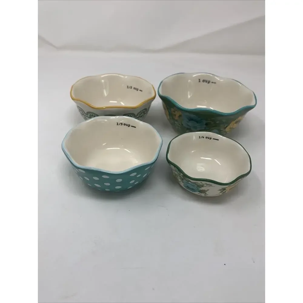 Vintage The Pioneer Woman Speckle Frontier Rose Shadow Measuring Bowls Set of 4 - Picture 2 of 8